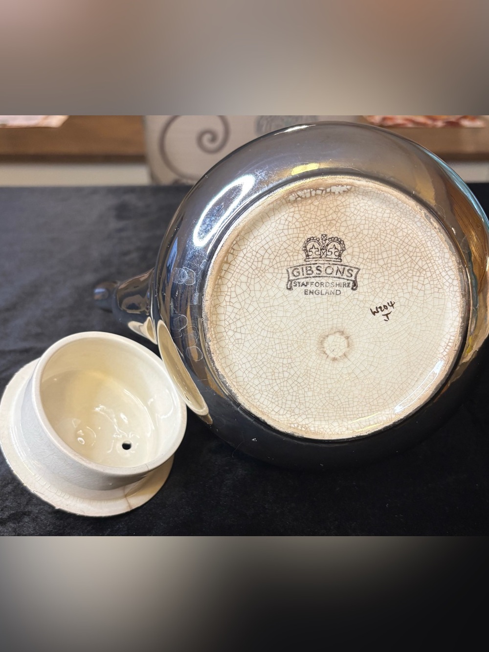 Gibson Mirrored Silver-Tone Decorative Teapot with Etched Floral Motif - Picture 5 of 6
